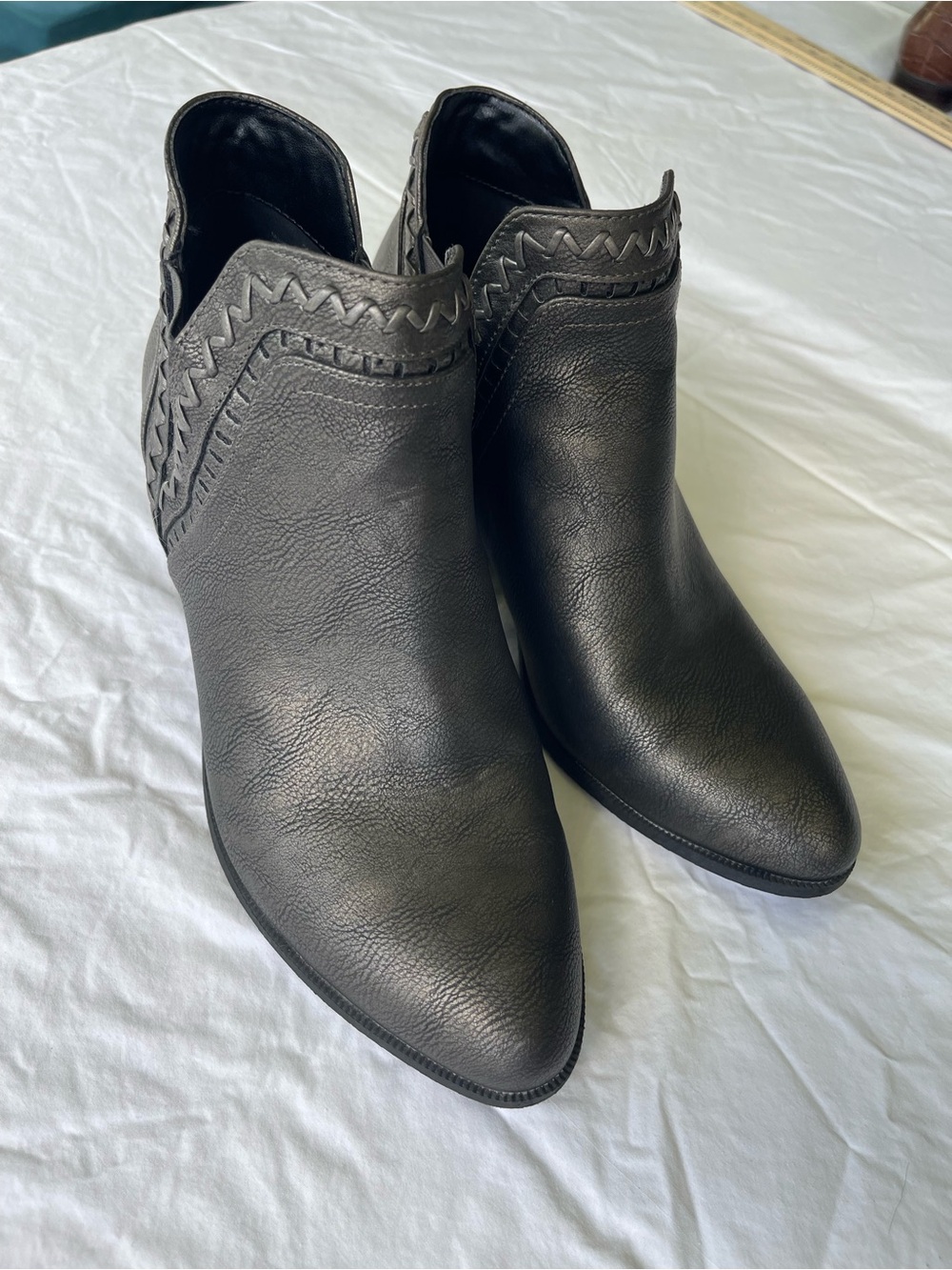 Style & Co. Black Leather Pointed Ankle Booties with Braided Trim